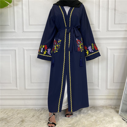 Fashionable Embroidered Cardigan Lace Up Women's Robe