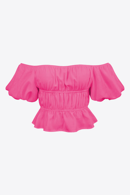 Square Neck Balloon Sleeve Cropped Blouse