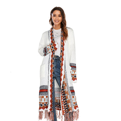 Ancient fringed cardigan jacket loose long sleeves lazy style