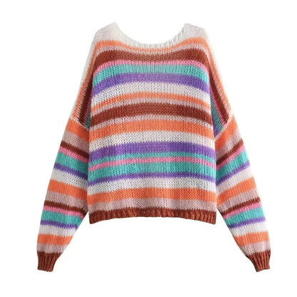 Women's Rainbow Color Lazy Sweater Cardigan Coat