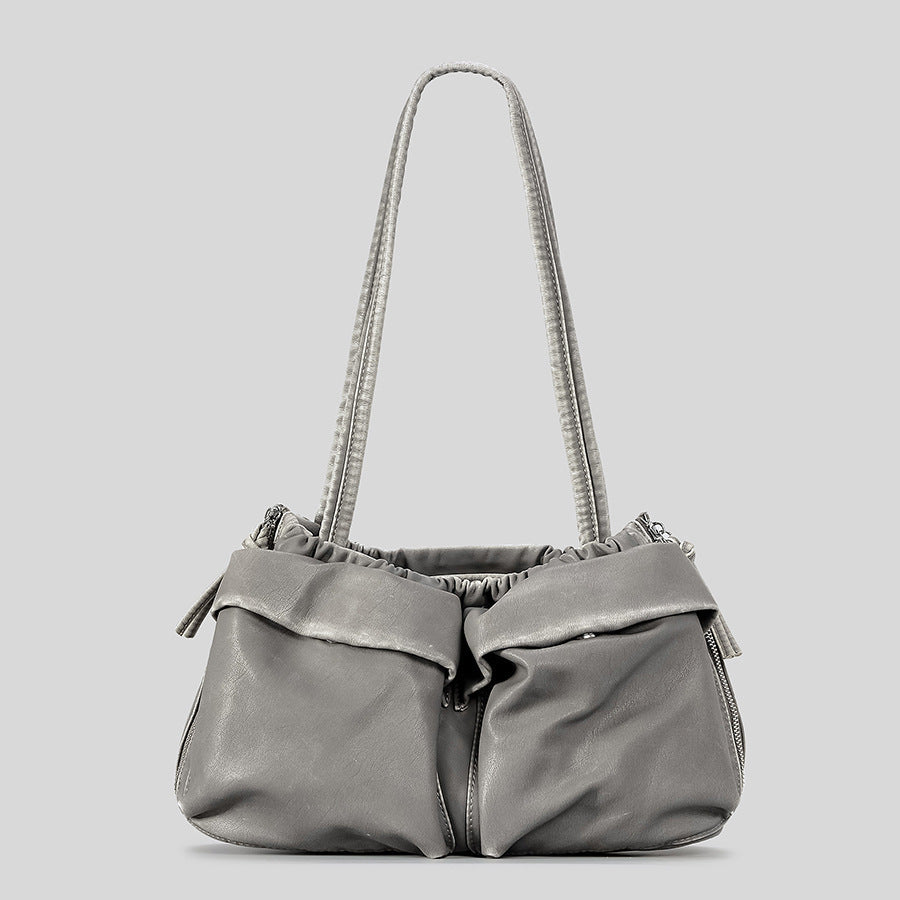 Bolso de hombro versátil de gran capacidad de cuero suave con múltiples bolsillos para mujer