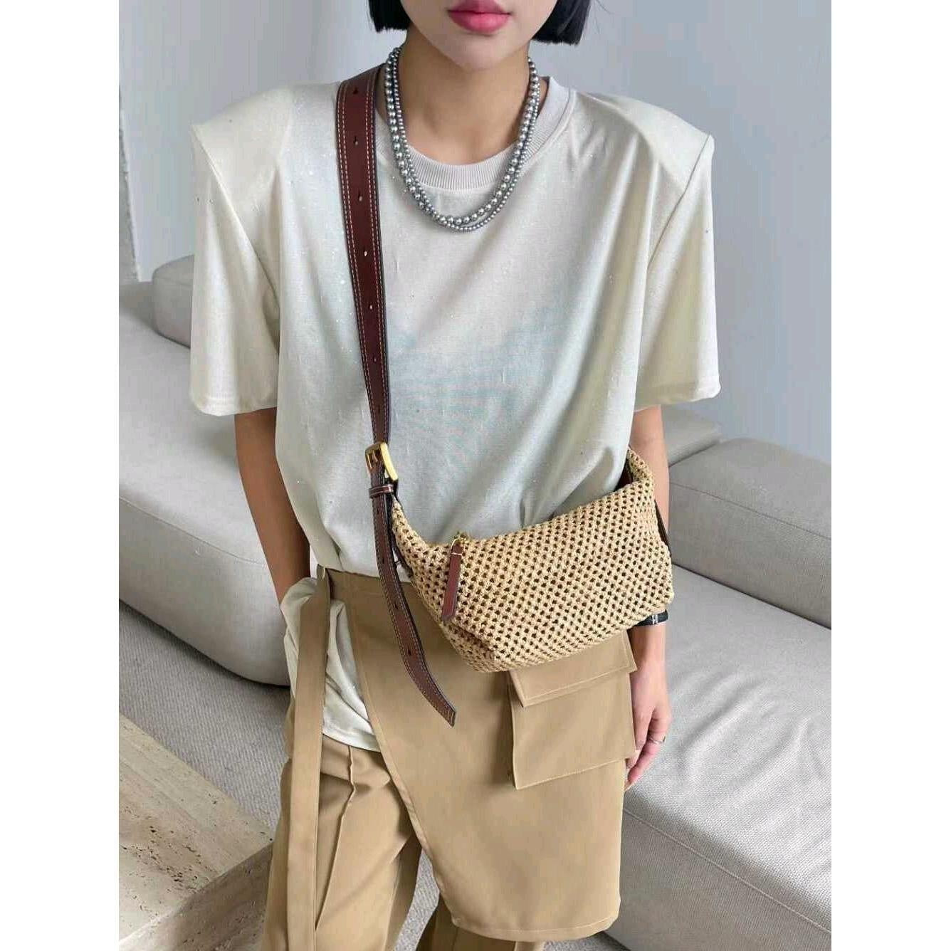 Bag Straw Women's Summer First Layer Cowhide Raffia Woven Bag