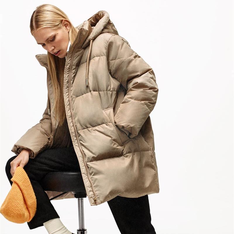 Women's Versatile Zipper Hooded Solid Color Down Jacket Coat