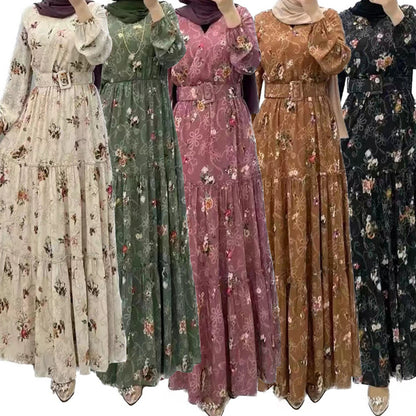 Robe à col roulé pour femmes, à fleurs, à la mode, robe musulmane de banlieue, nouvelle collection