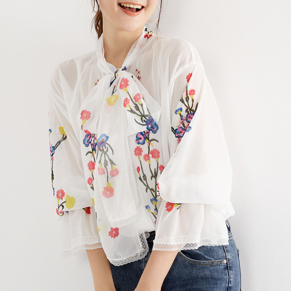 Design Sense Niche Retro Chiffon Printed Urban Casual Shirt