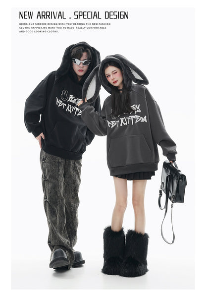 Plush Contrast Color Thermal Hooded Sweatshirt