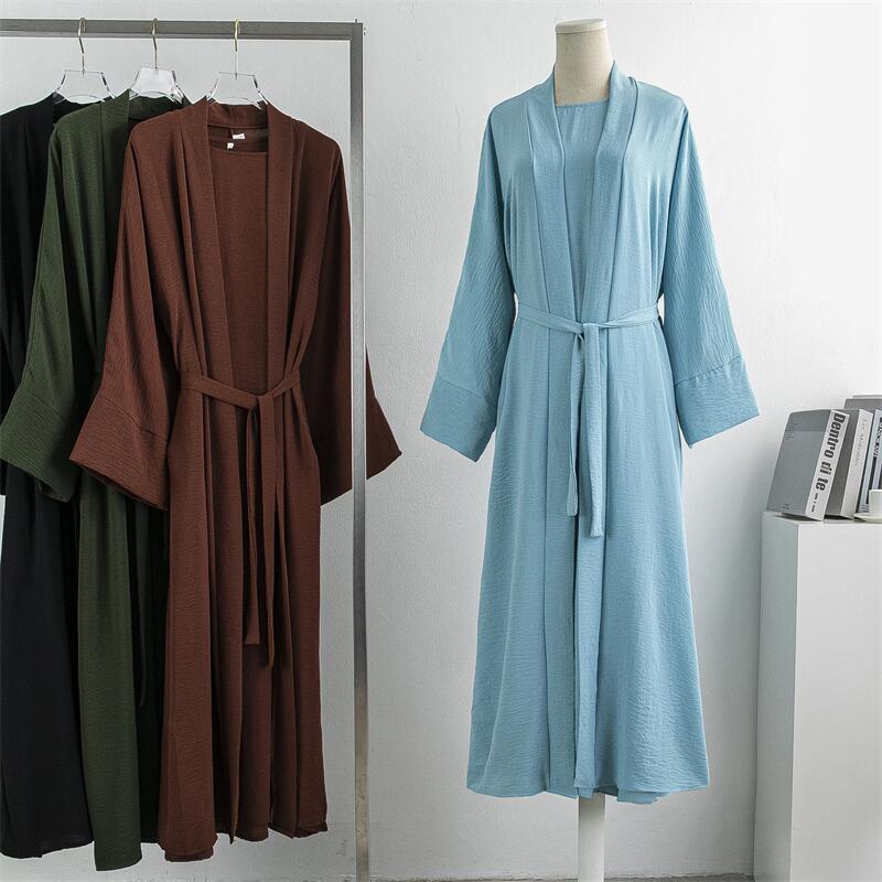 Turkey Dubai Robe Plus Size Solid Color Dress Two-piece Set