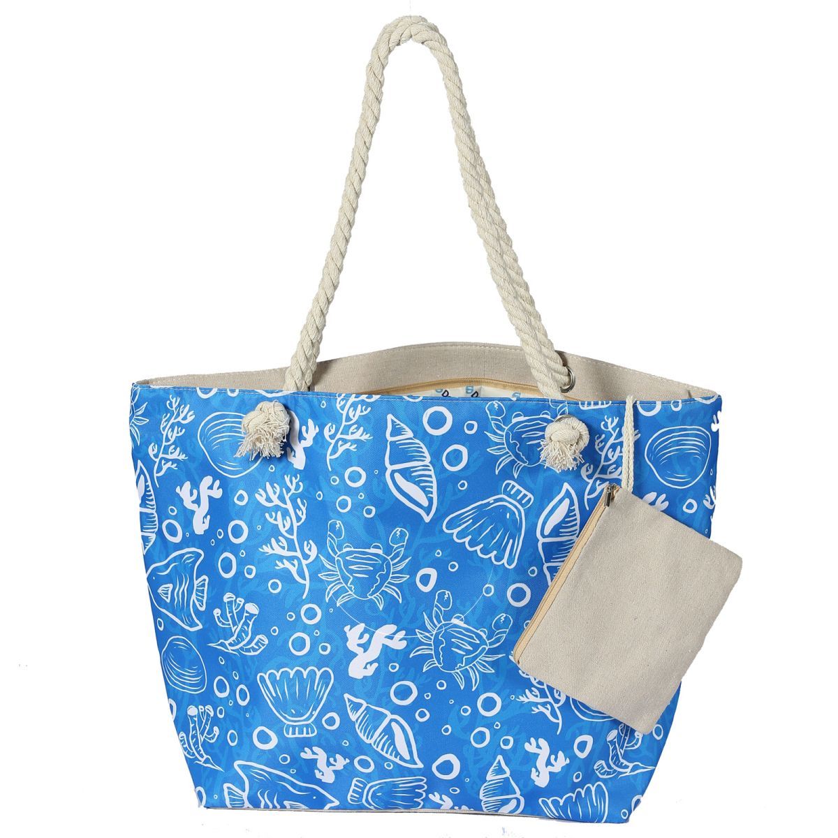 Bolsa de lona para playa para mujer, impermeable, grande, para viaje, con cremallera, reutilizable, para hacer la compra