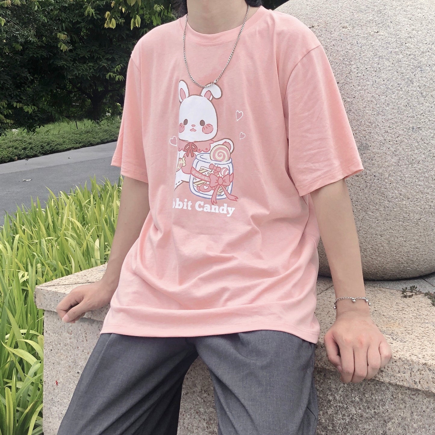 Candy Bunny T-shirt Summer Cute Cartoon Bunny Print Loose