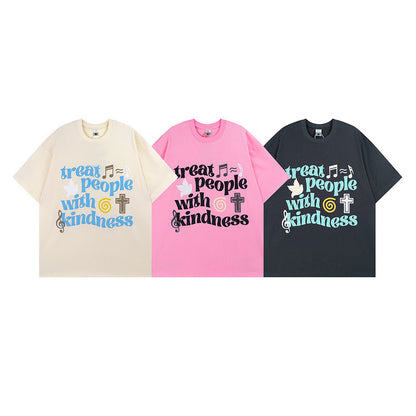 American Street Sweet Cool Letter Foaming Printing Short Sleeve