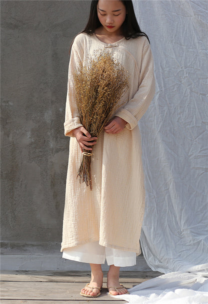 Artistic Retro Chinese-style Loose Zen Cotton Linen Dress Robe