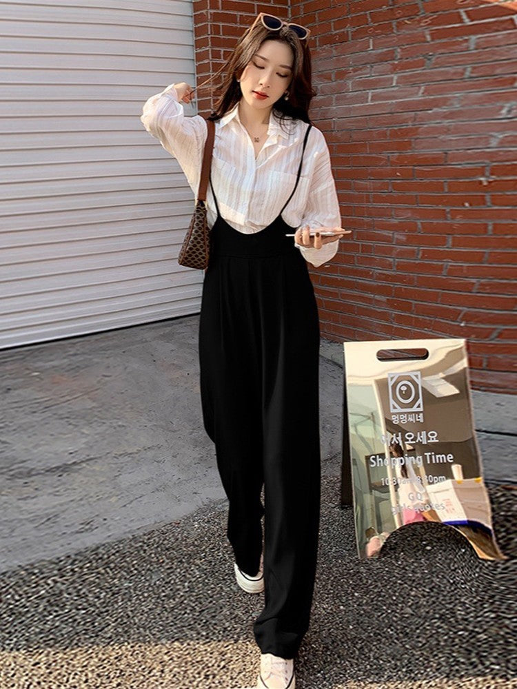 Ice Silk Overalls Women's Straight Loose Suspenders