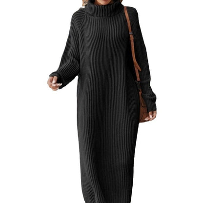 Robe pull longue ample au dessus du genou, col roulé, tricot, robe de Base pour femme