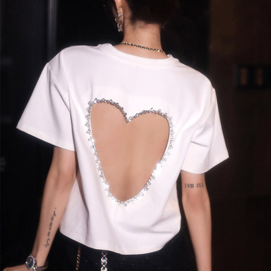 Hand Beaded Heavy Work Crystal Diamond Heart Hollow Top