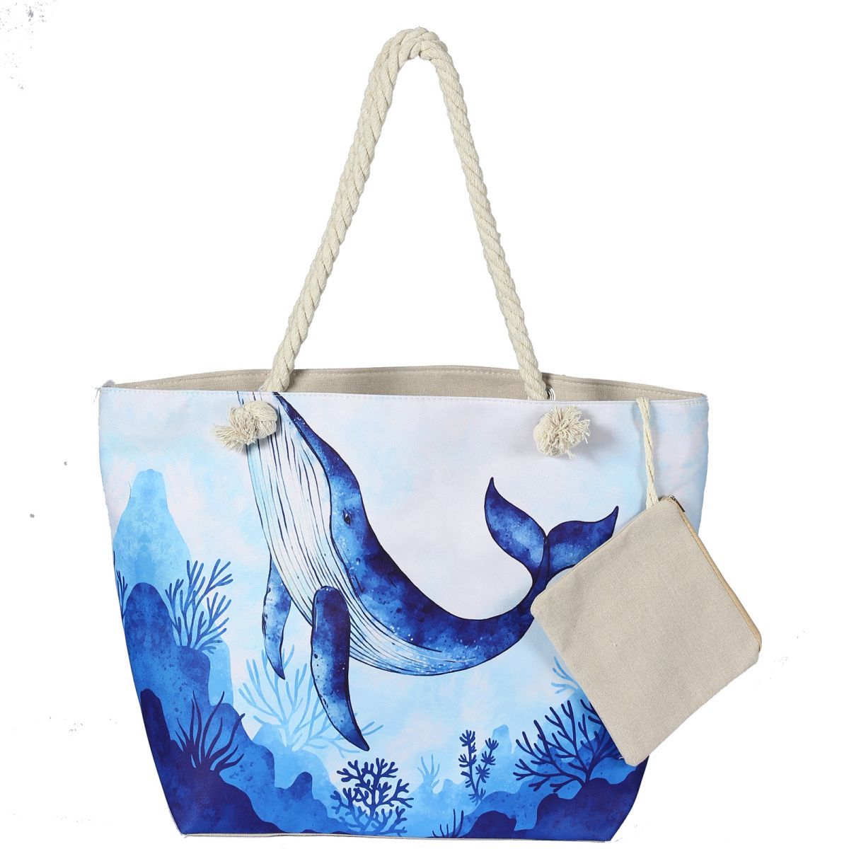 Bolsa de lona para playa para mujer, impermeable, grande, para viaje, con cremallera, reutilizable, para hacer la compra