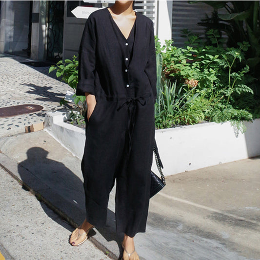 V-neck Panel Jumpsuit With Drawcord