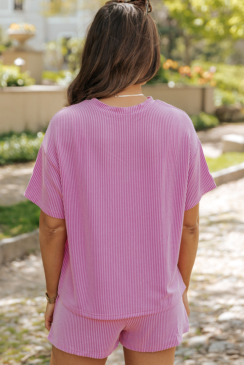 Ensemble t-shirt et short coupe ample en tricot texturé côtelé Phalaenopsis