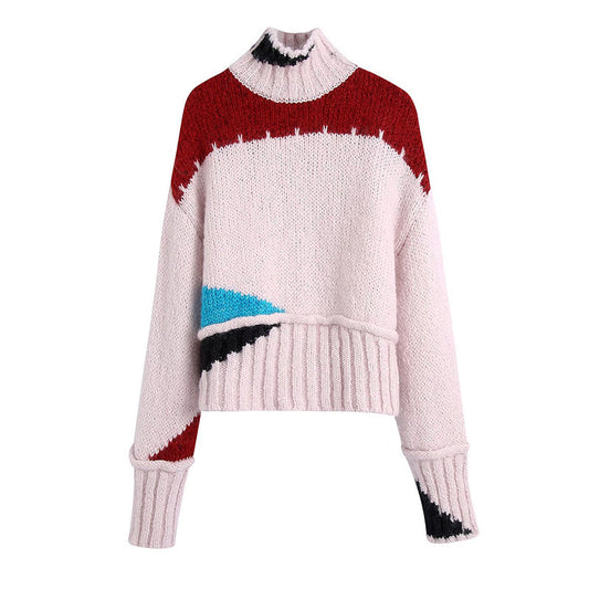 European And American Women's Color Block Knitted Sweater