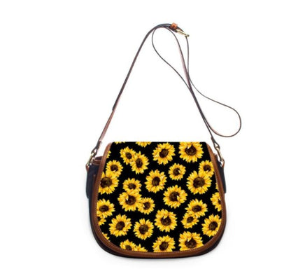 Women's Leather Sunflower Print Shoulder Bag