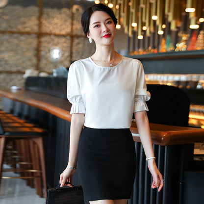 Women's Short Sleeve Clerk Work Clothes Slim Fit