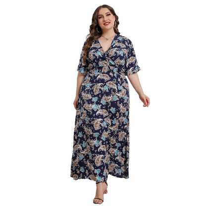 Robe imprimée à manches courtes pour femmes de grande taille