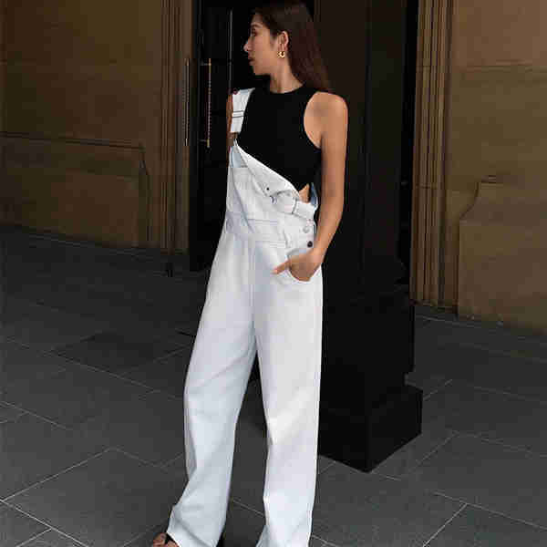 Korean Style Loose Straight Jumpsuit Mopping Wide Leg Pants