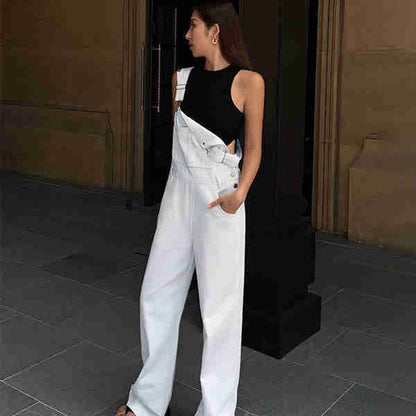 Korean Style Loose Straight Jumpsuit Mopping Wide Leg Pants