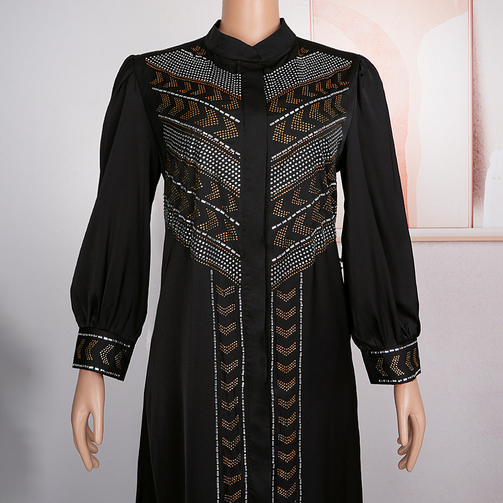 Robe noire en strass pour femmes, Cardigan perlé africain, Robe de grande taille