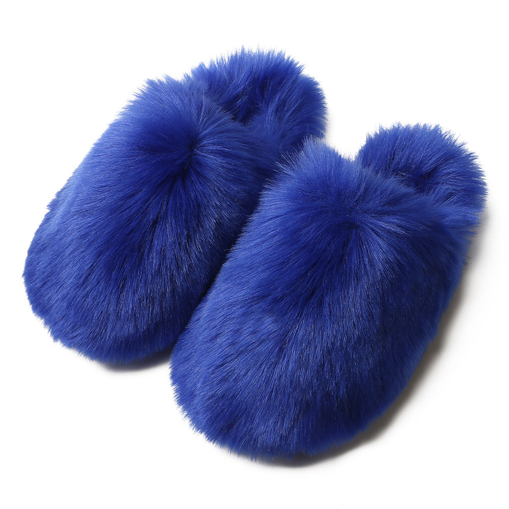 European And American Fluffy Slippers Women's Autumn And Winter Home Fleece-lined Warm Artificial Fur