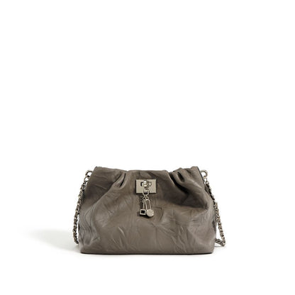 Bolso de cuero con pliegues en forma de nube, estilo retro, de alta calidad, con cerradura de temperamento