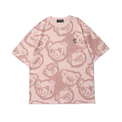 Japanese Summer Trend Full Print Bear Print T-shirt