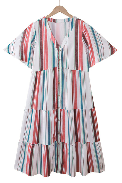 Robe chemise boutonnée à col en V rayée Serape