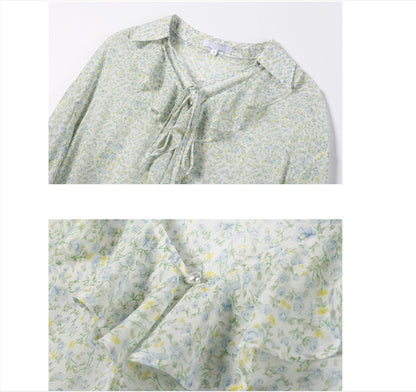 Women's Lapel Streamer French Floral Shirt