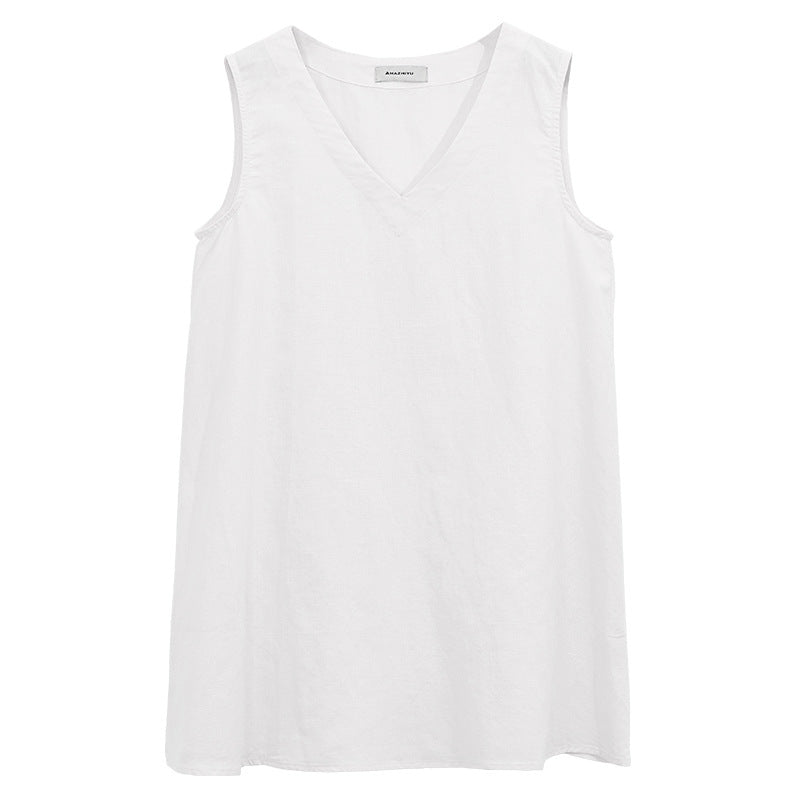 Women's Pure Linen V-Neck Sleeveless Tank Top