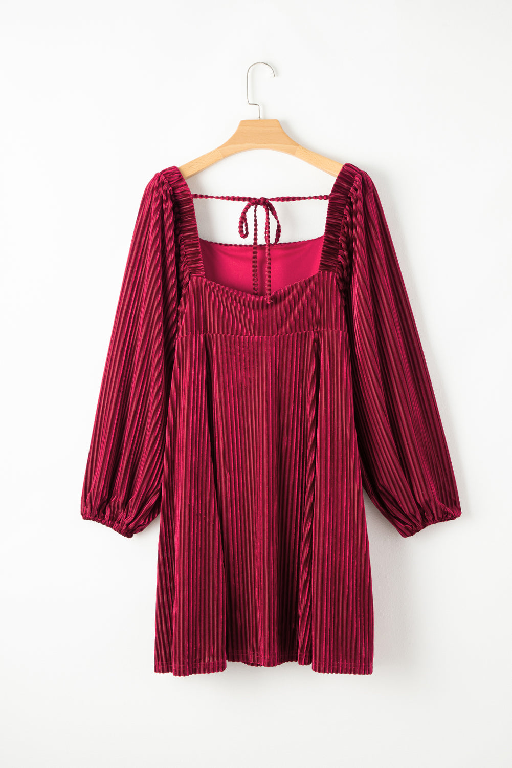 Red Tie Back Square Neck Velvet Babydoll Dress