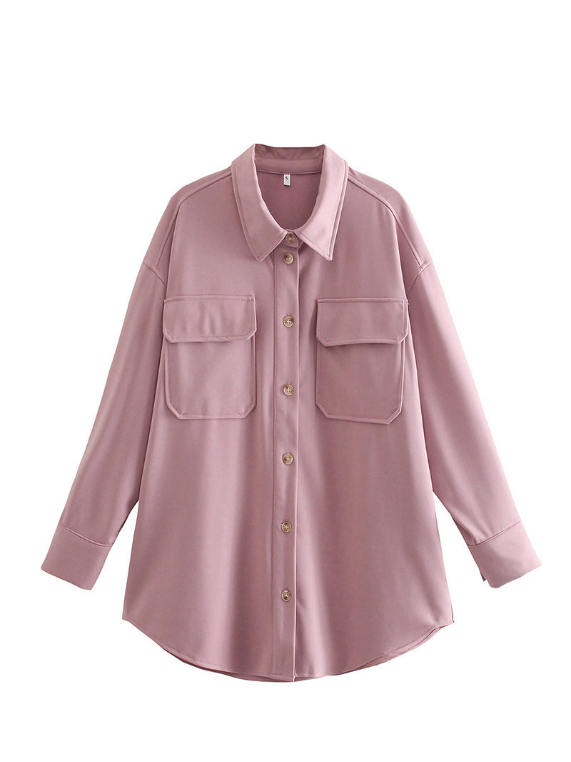 Loose Shirt Jacket Two-color Pocket Decorative Shirt