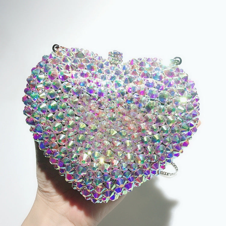 Bolsa de cena de cristal con forma de corazón y diamantes