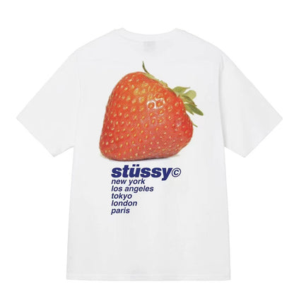 Strawberry Print Round Neck Casual Men's And Women's Cartoon Short Sleeves