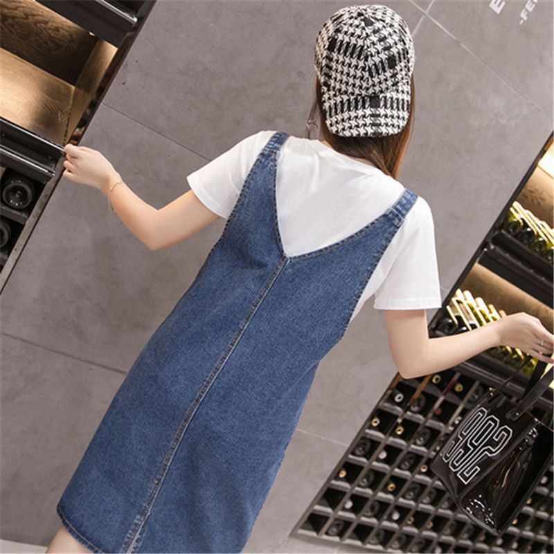 Denim Suspender Skirt Women's Student Mid-length Suspender Base Skirt Jeans