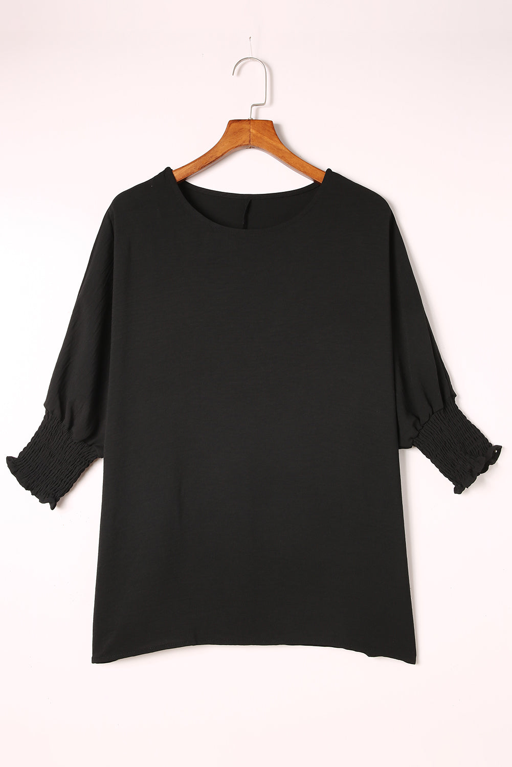 Blusa informal de negocios con manga de murciélago lisa negra para mujer