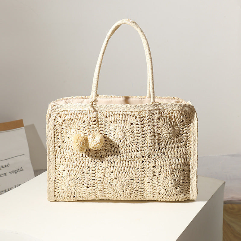 Capacity Wool Ball Hand-woven Bag Casual One-shoulder