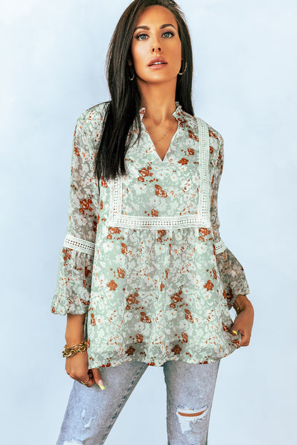 Floral Lace Trim Blouse