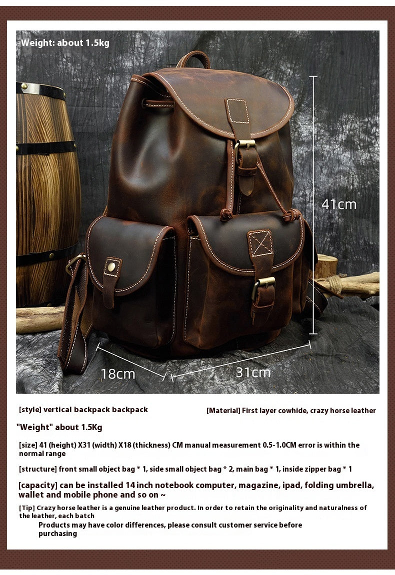 Retro Men's Cowhide Casual Backpack