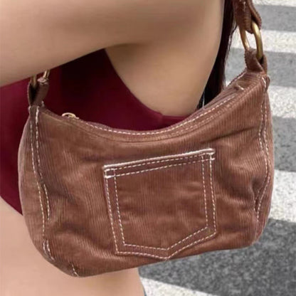 Women's Fashionable Simple Corduroy Shoulder Handbag