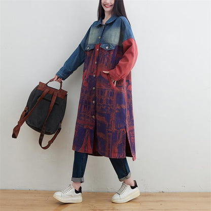 Plus Size Splicing Denim Trench Coat