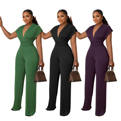 Fashion Ladies Solid Color Waisted Women's Jumpsuit