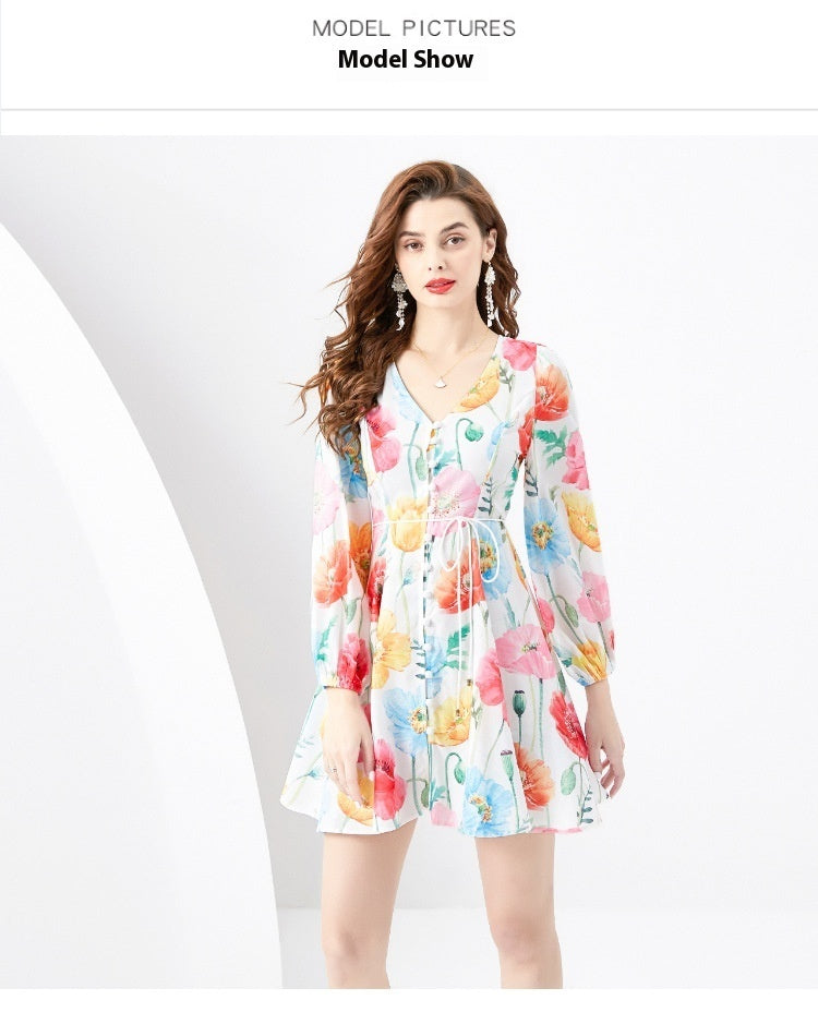 Printed Wide Swing Short Mini Dress