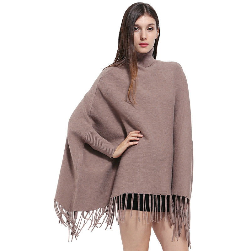 Monochrome Cashmere Shawl Bat Sleeve Coat