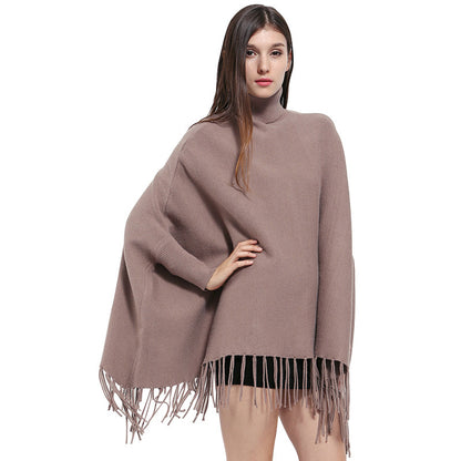 Monochrome Cashmere Shawl Bat Sleeve Coat