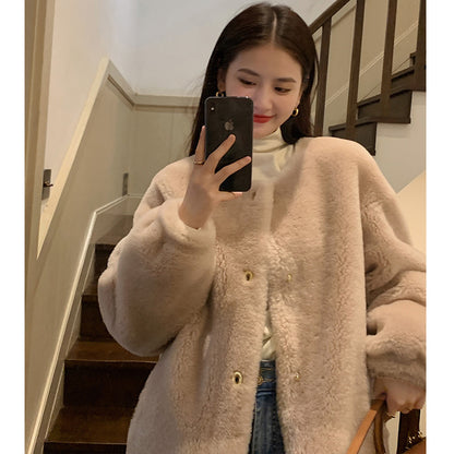 Women's Elegant Chenille Composite Fur Integrated Lamb Wool Particle Coat